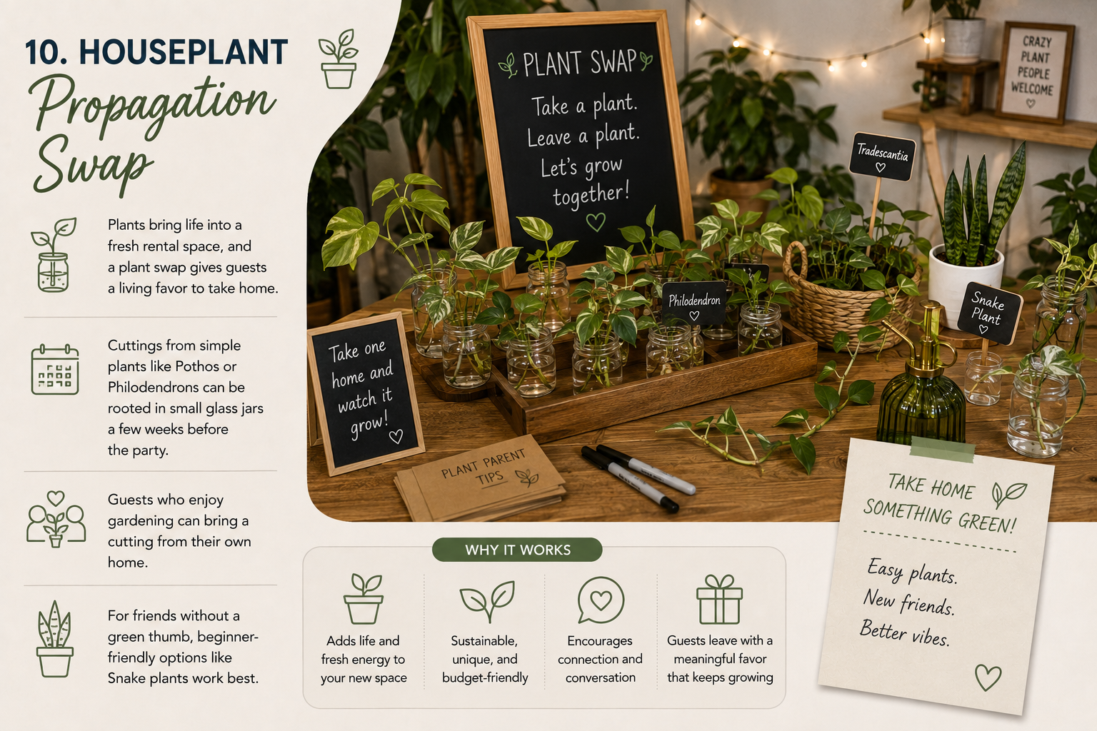 Houseplant Propagation Swap theme idea for apartment housewarming