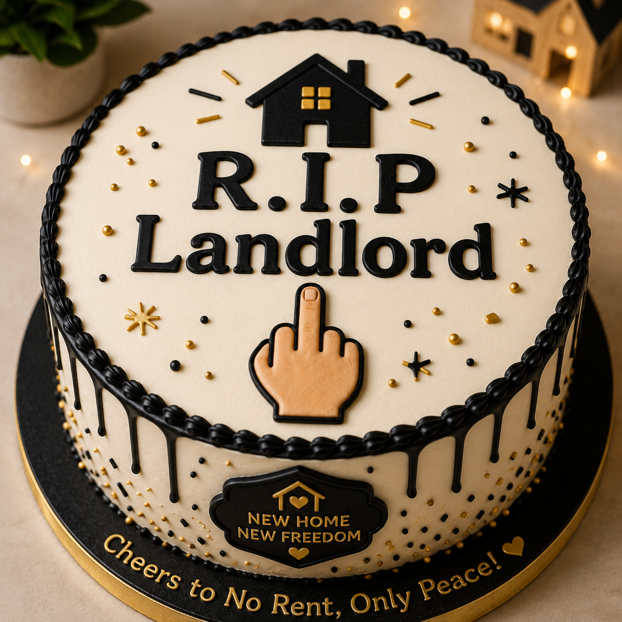 rip landlord - housewarming cake design idea