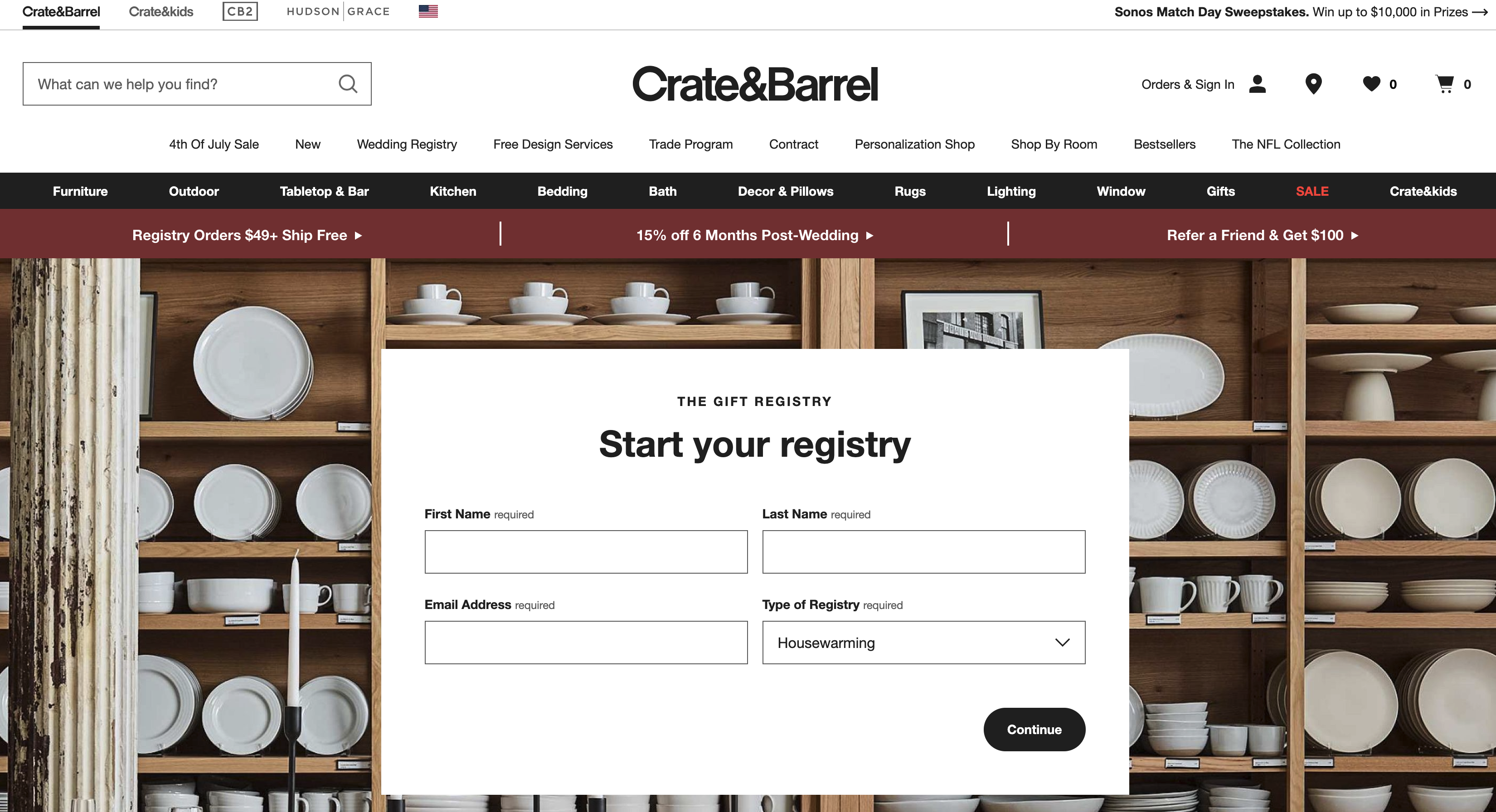 Housewarming registry with Crate & Barrel