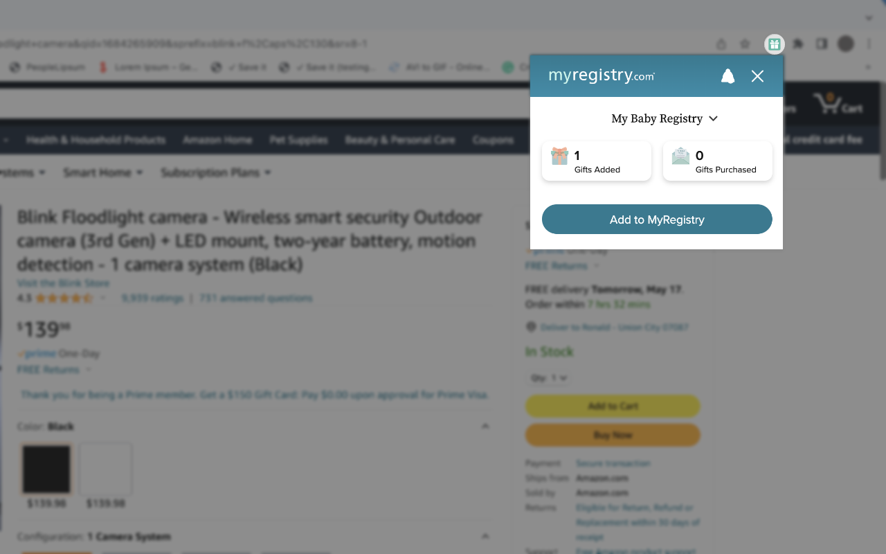 Open up the product page and click “addtomyregistrybutton” and you’re done