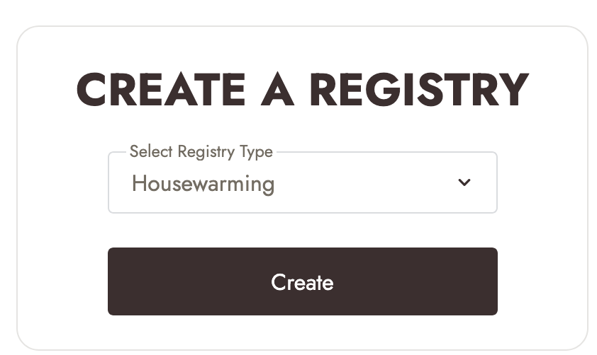 select a Housewarming as a gift registry from the available options