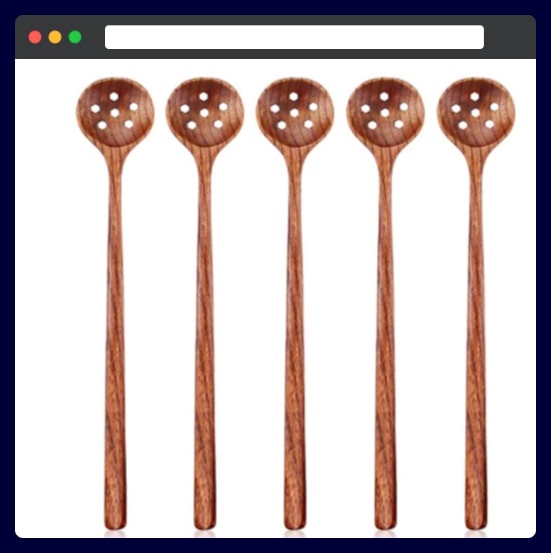 Long Slotted Spoons Wooden, 5 Pieces Korean Style 10.9 inches