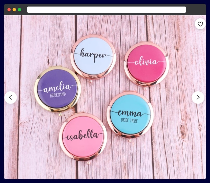 Personalized Name Metal Compact Mirrors - housewarming return gifts list