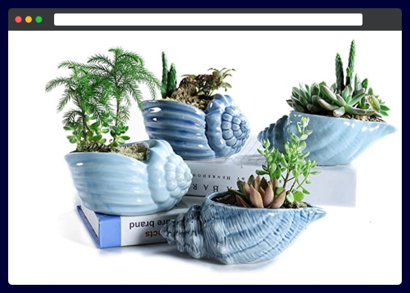 5.5 Inch Blue Conch Ocean Series Ceramic Base - 4 pieces in a set
