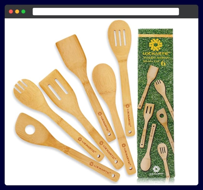 Kitchen Utensil Set Wooden Spoons - 6 pcs Bamboo Spoons & Spatula Cooking