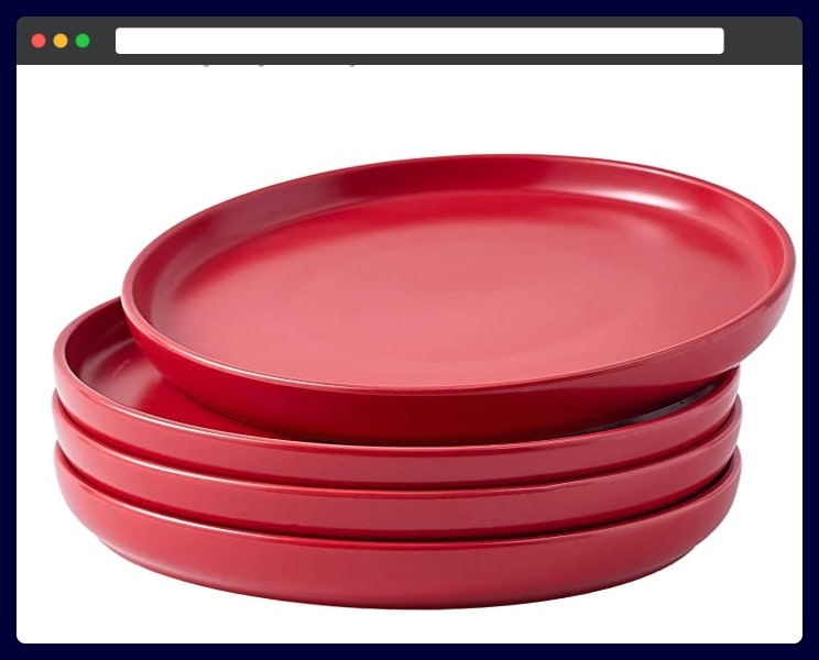 Set of 4 Elegant Matte 11 Round Ceramic Restaurant Serving Dinner Plates - Red