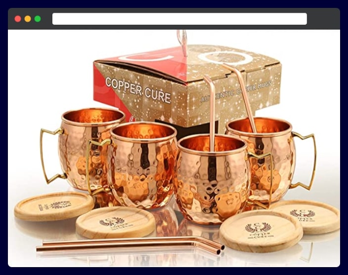 Solid Copper Mugs - Set of 4 - Bonus copper straws and coasters